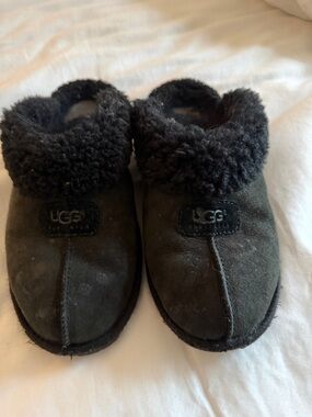 UGG Black Suede Shearling Clog Slippers